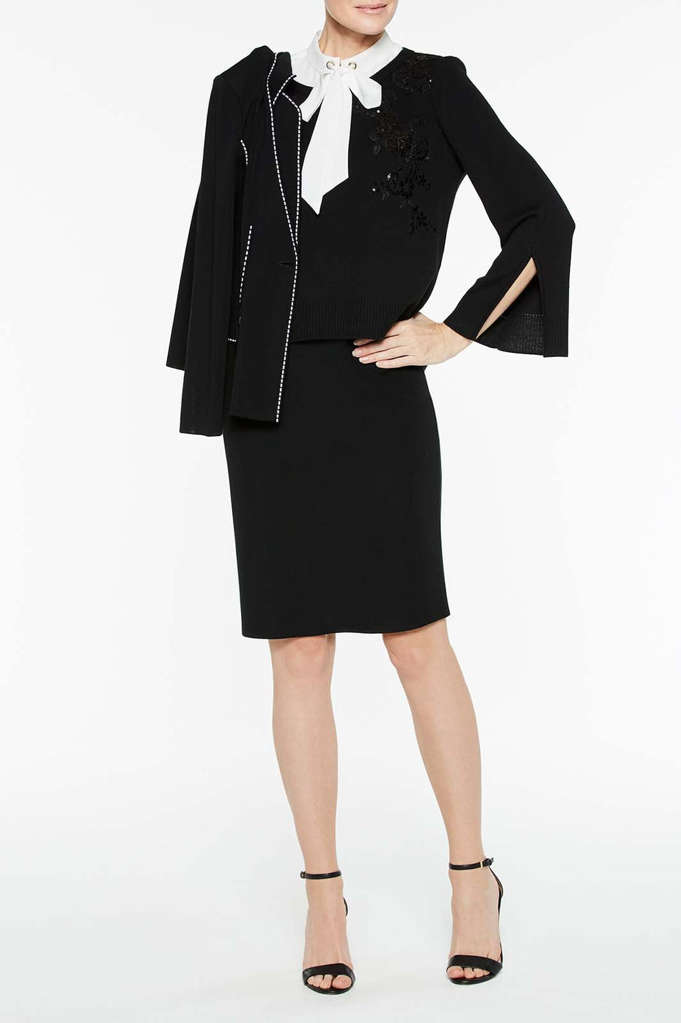 Dotted Stitch Contrast Blazer Color Black/White