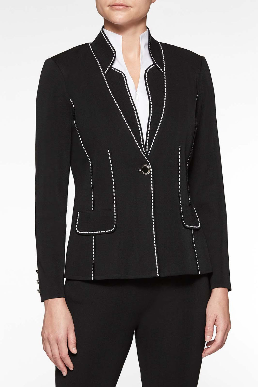 Dotted Stitch Contrast Blazer Color Black/White