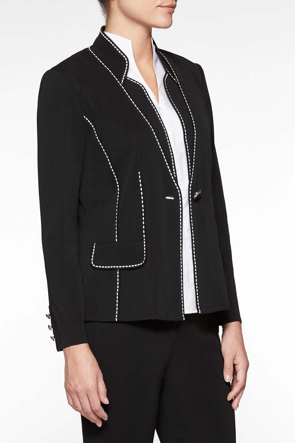 Dotted Stitch Contrast Blazer Color Black/White