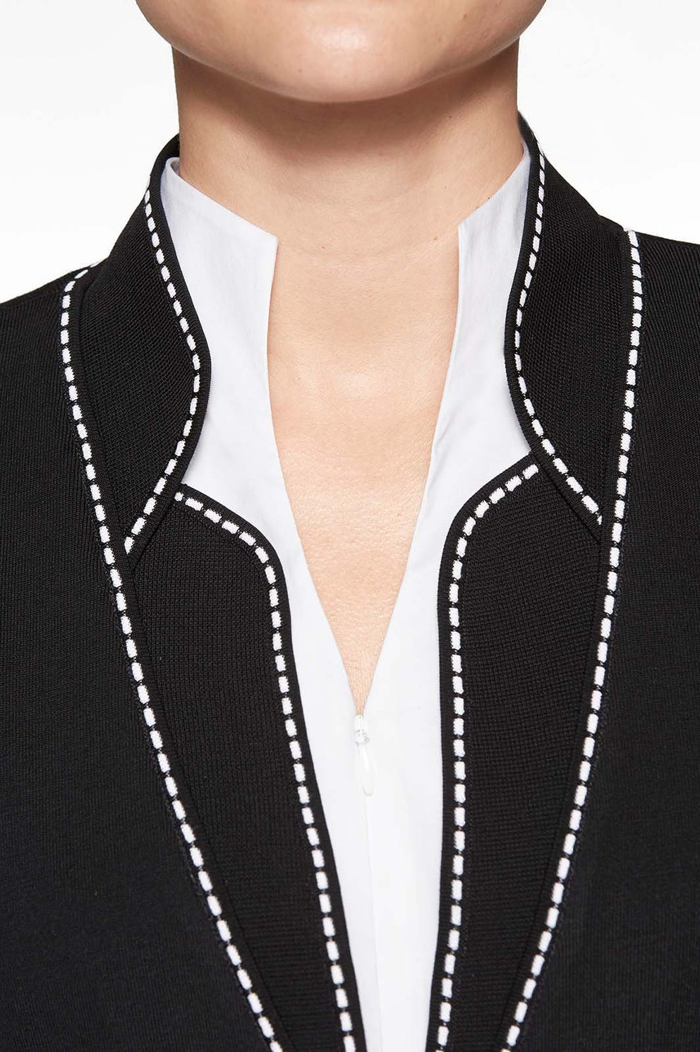 Dotted Stitch Contrast Blazer Color Black/White
