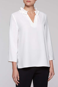 White Ruffle Neck Blouse Color White