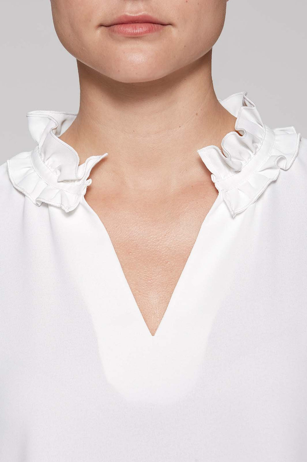 White Ruffle Neck Blouse Color White