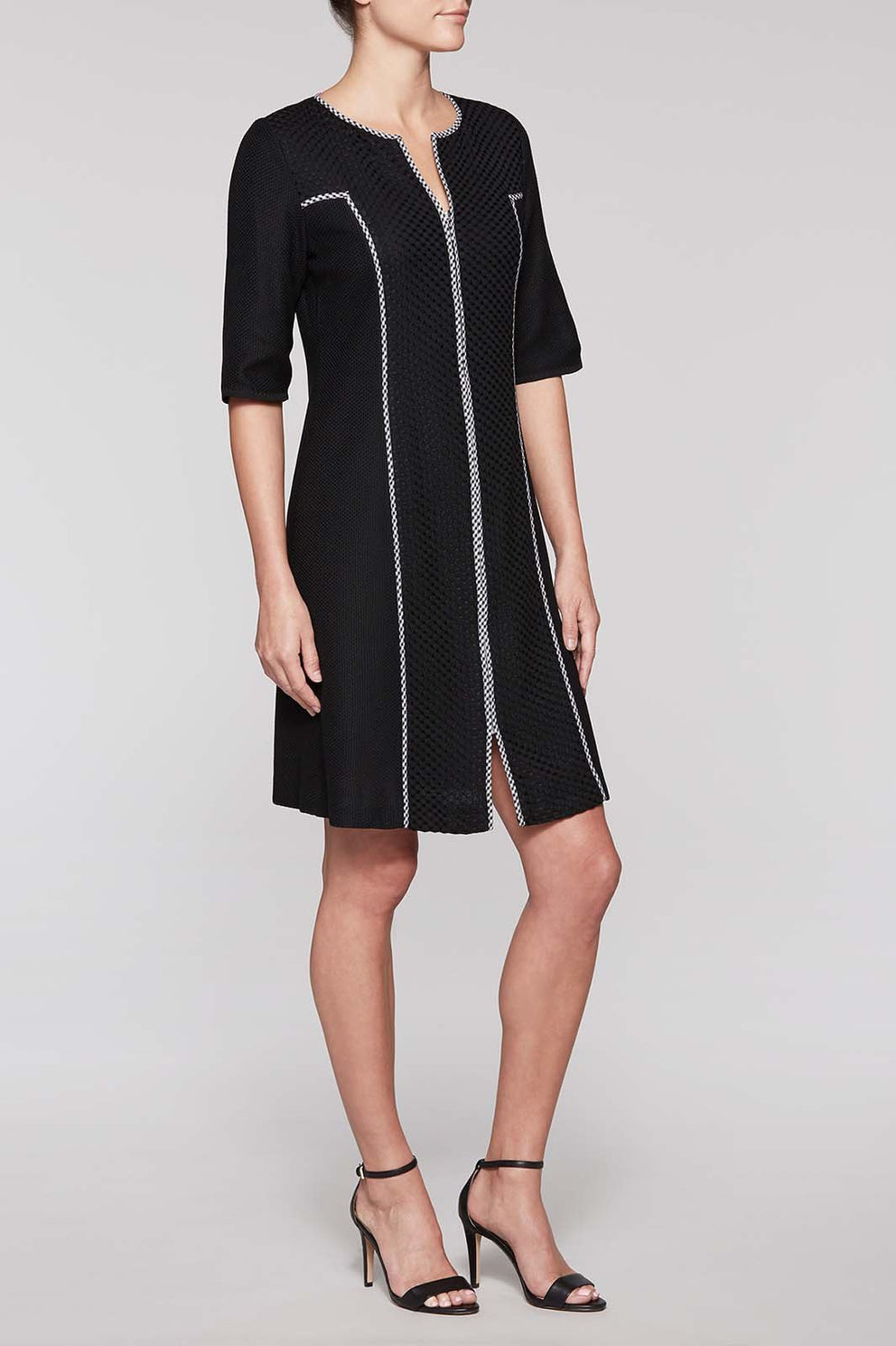 Zip Gingham Trim Dress Color Black/White