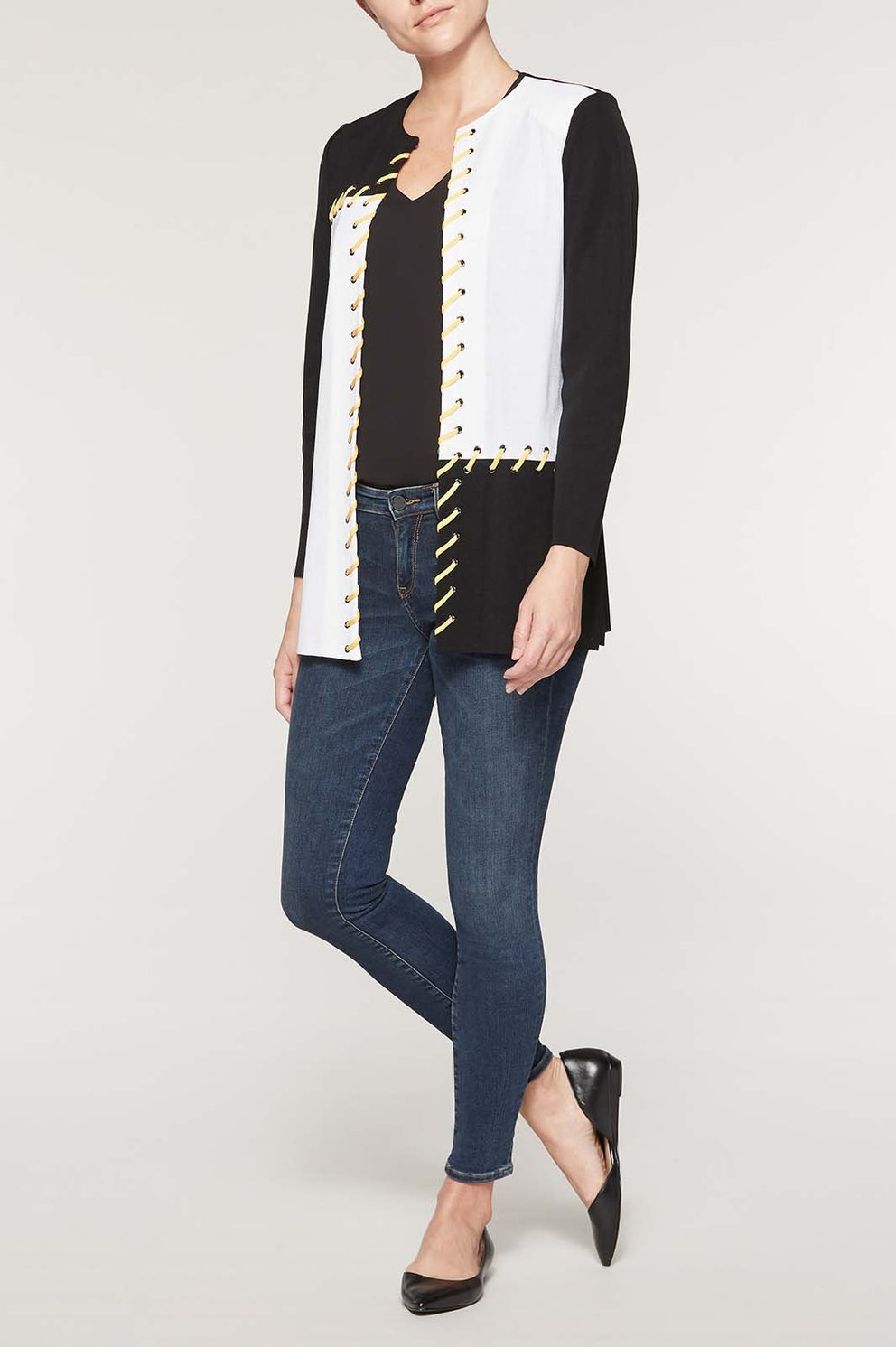 Whipstitch Trim Jacket Color Black/Sunrays/White