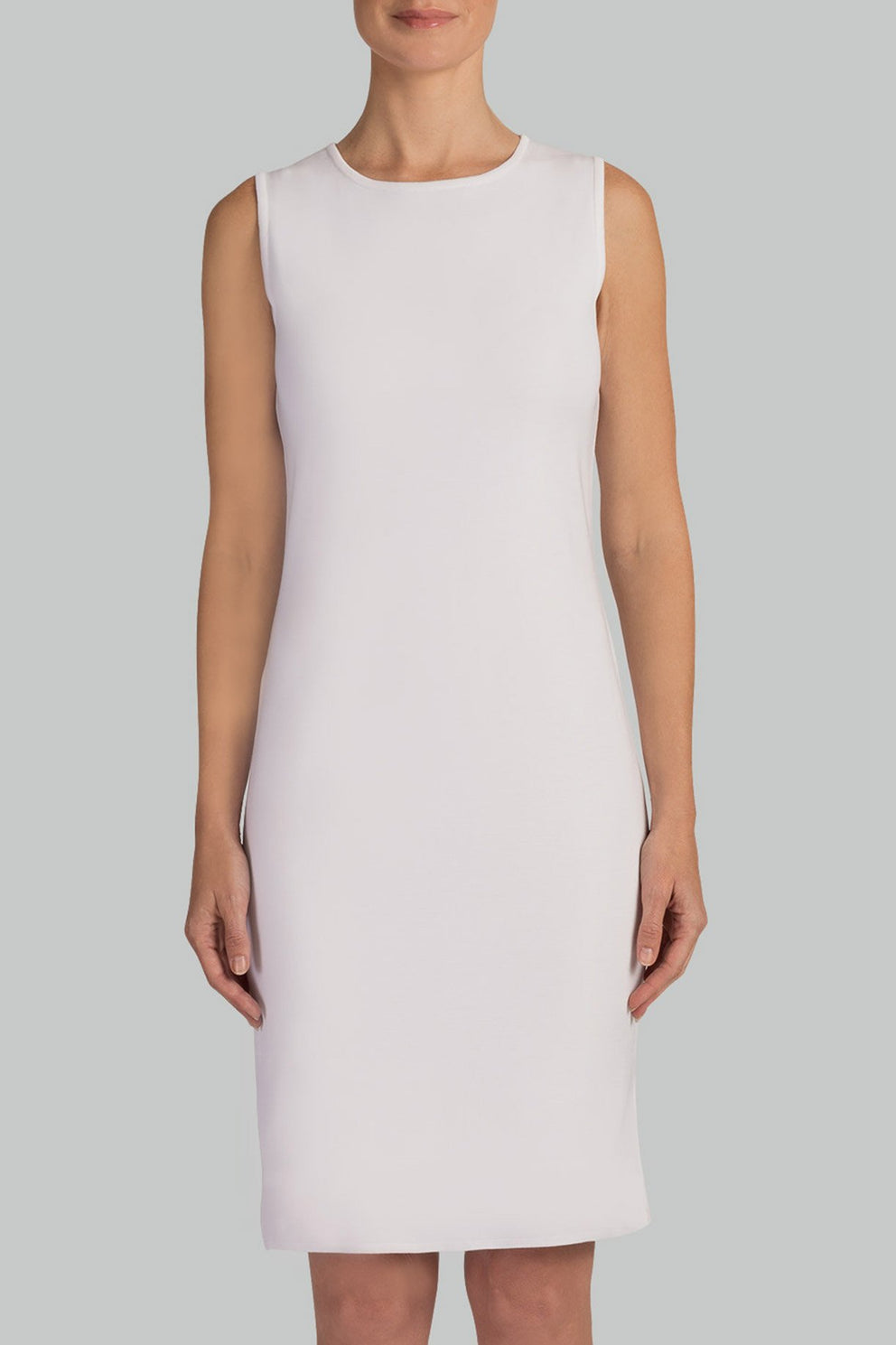 White Lined Crew Tank Dress