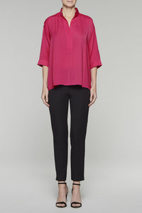 Breezy Split Neck Blouse Color Hibiscus