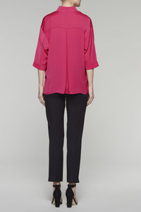Breezy Split Neck Blouse Color Hibiscus
