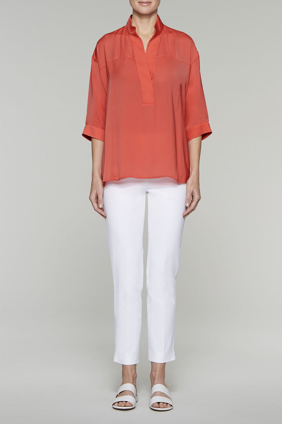 Breezy Split Neck Blouse Color Nectarine