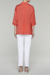 Breezy Split Neck Blouse Color Nectarine