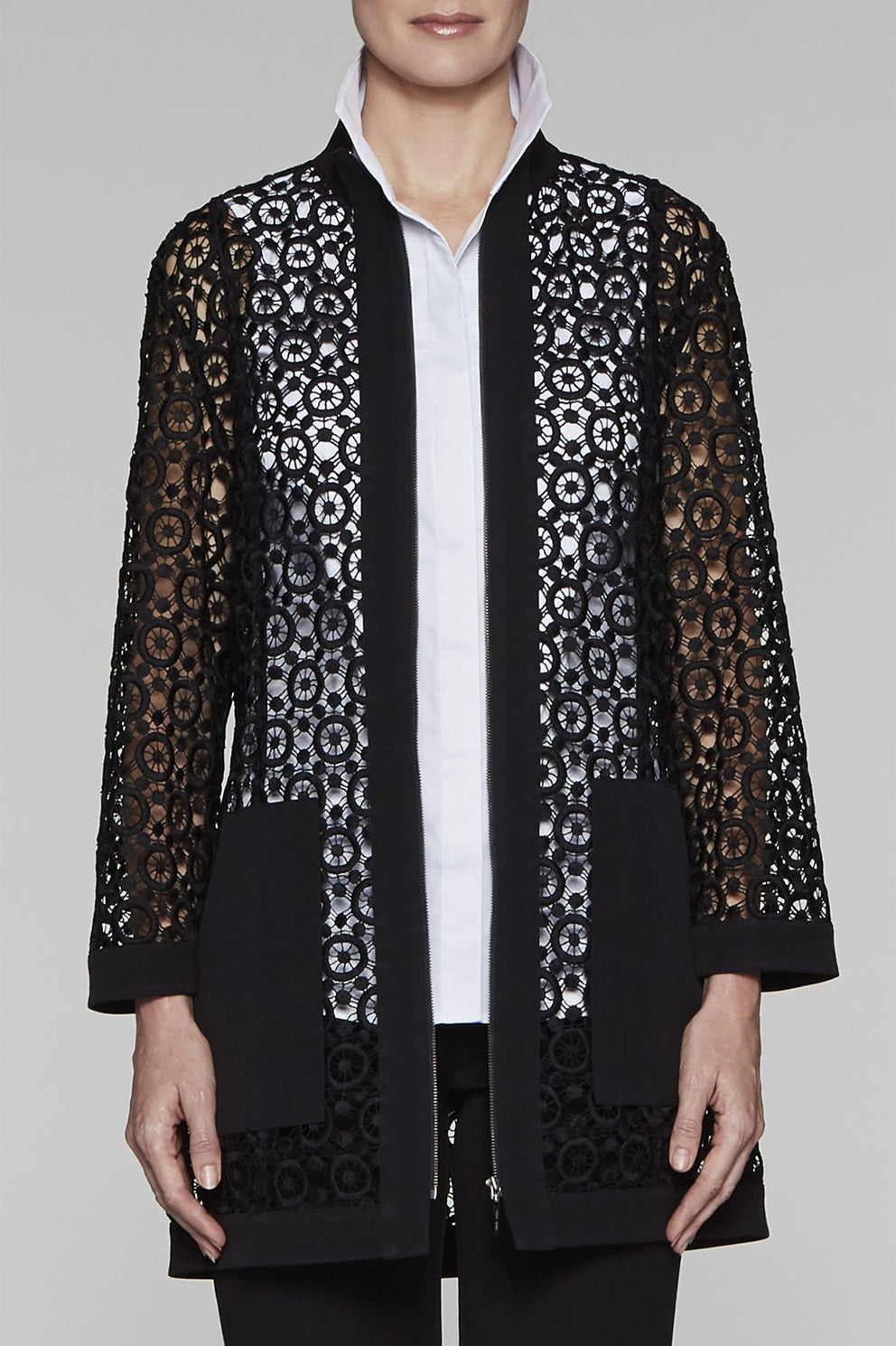 Drawstring-Tie Pointelle Jacket Color Black