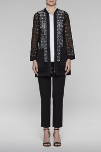 Drawstring-Tie Pointelle Jacket Color Black