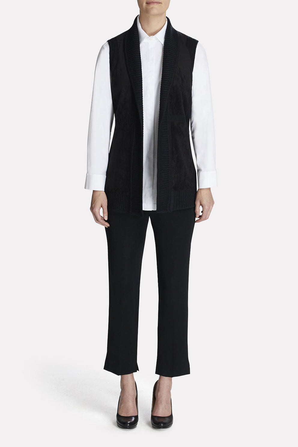 Faux Suede Ribbed Vest Color Black