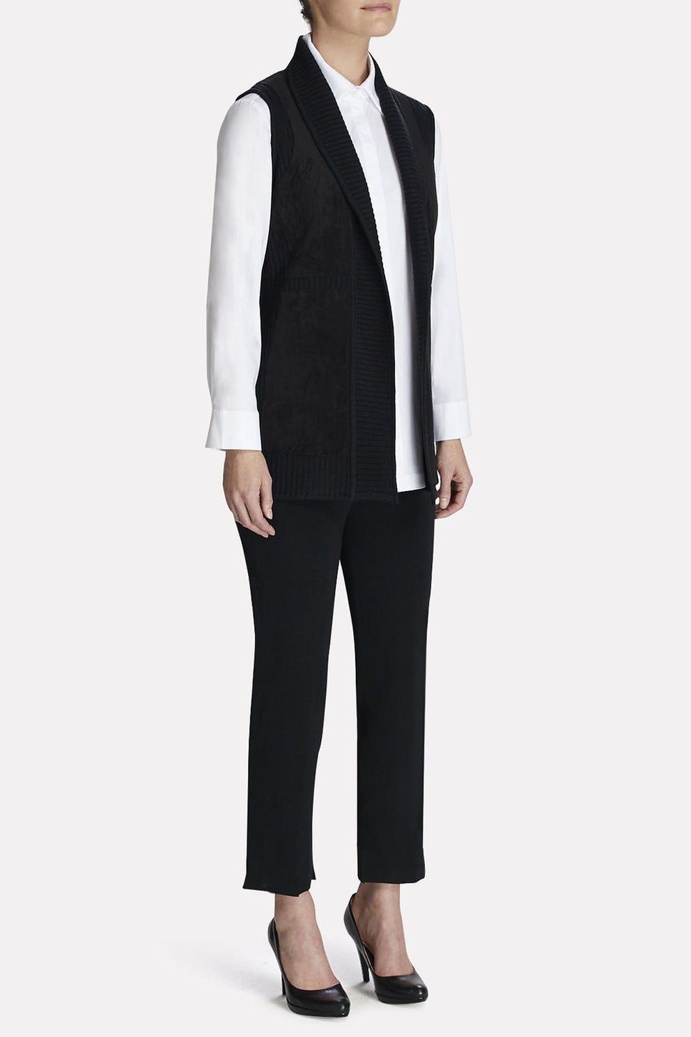 Faux Suede Ribbed Vest Color Black