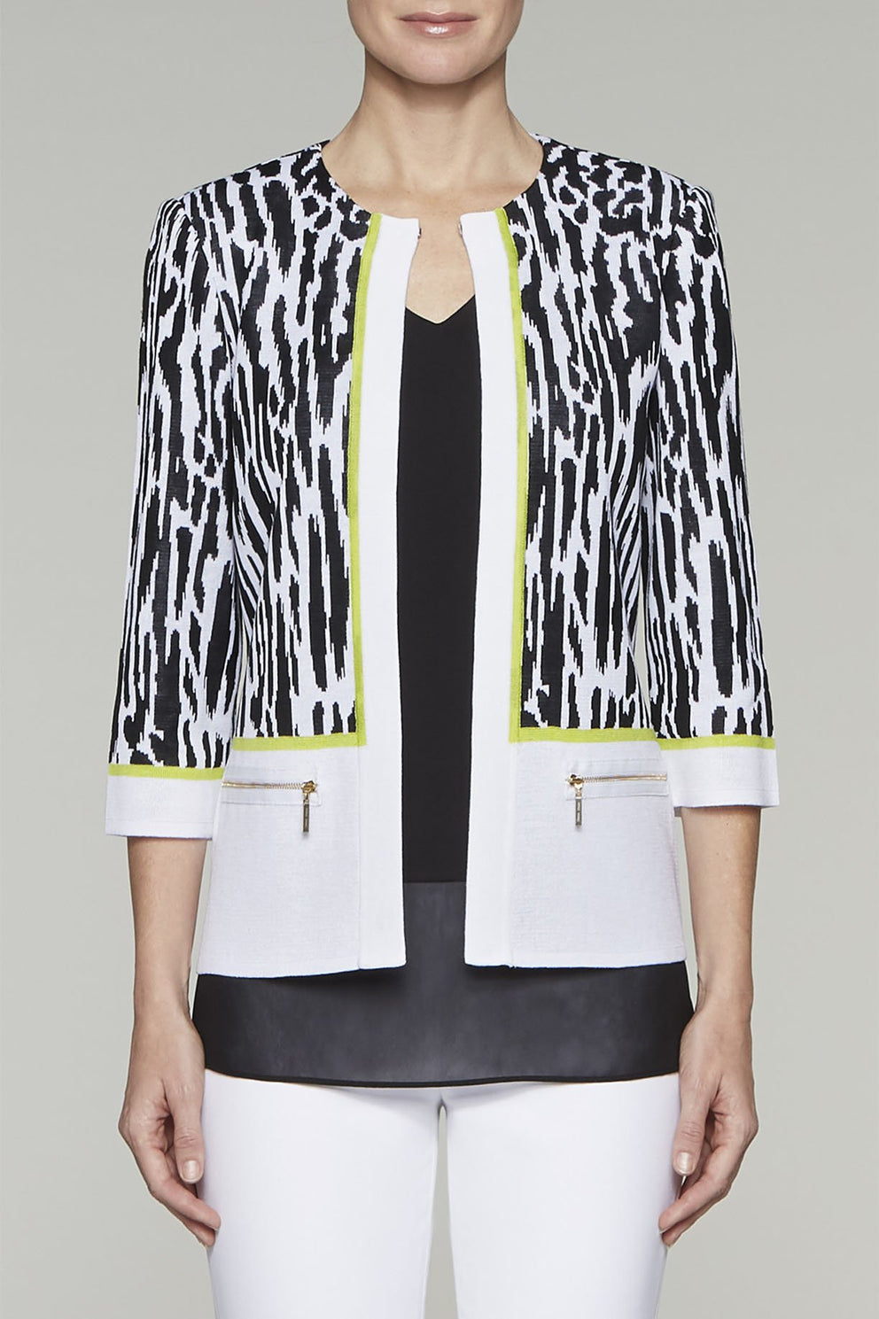 Zebra Zip Accent Jacket Color Black/Pear/White