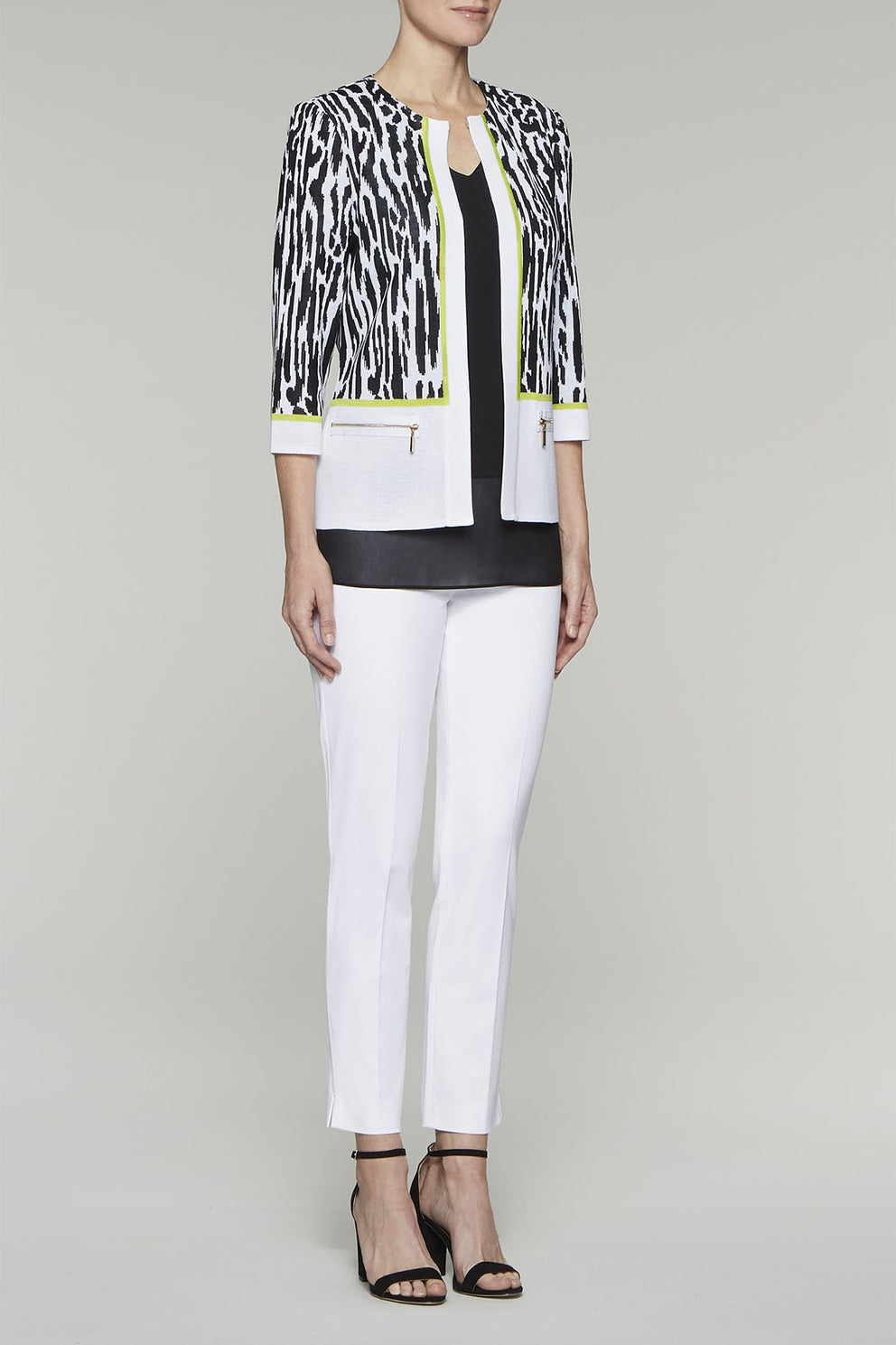 Zebra Zip Accent Jacket Color Black/Pear/White