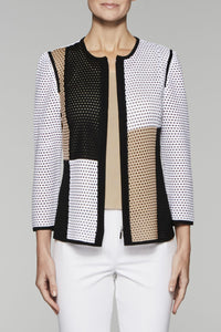 Zip-Front Block Pattern Jacket Color White/Black/Twig