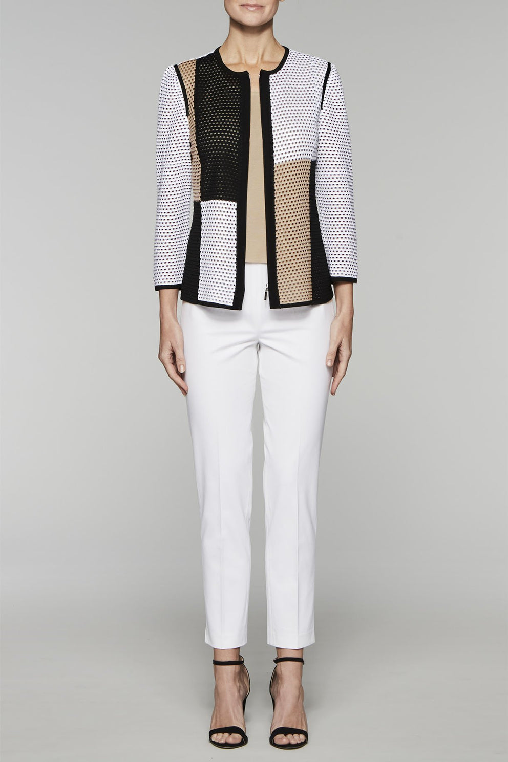 Zip-Front Block Pattern Jacket Color White/Black/Twig