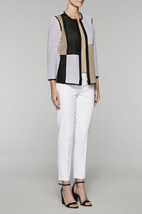 Zip-Front Block Pattern Jacket Color White/Black/Twig