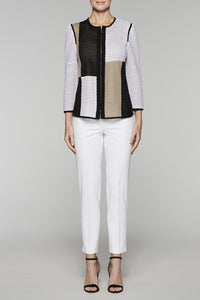 Zip-Front Block Pattern Jacket Color White/Black/Twig