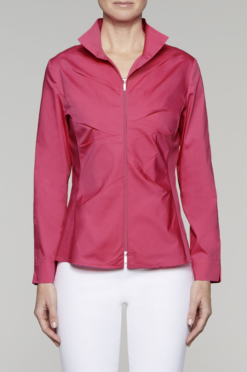 Zip-Front Tailored Fit Blouse Color Hibiscus