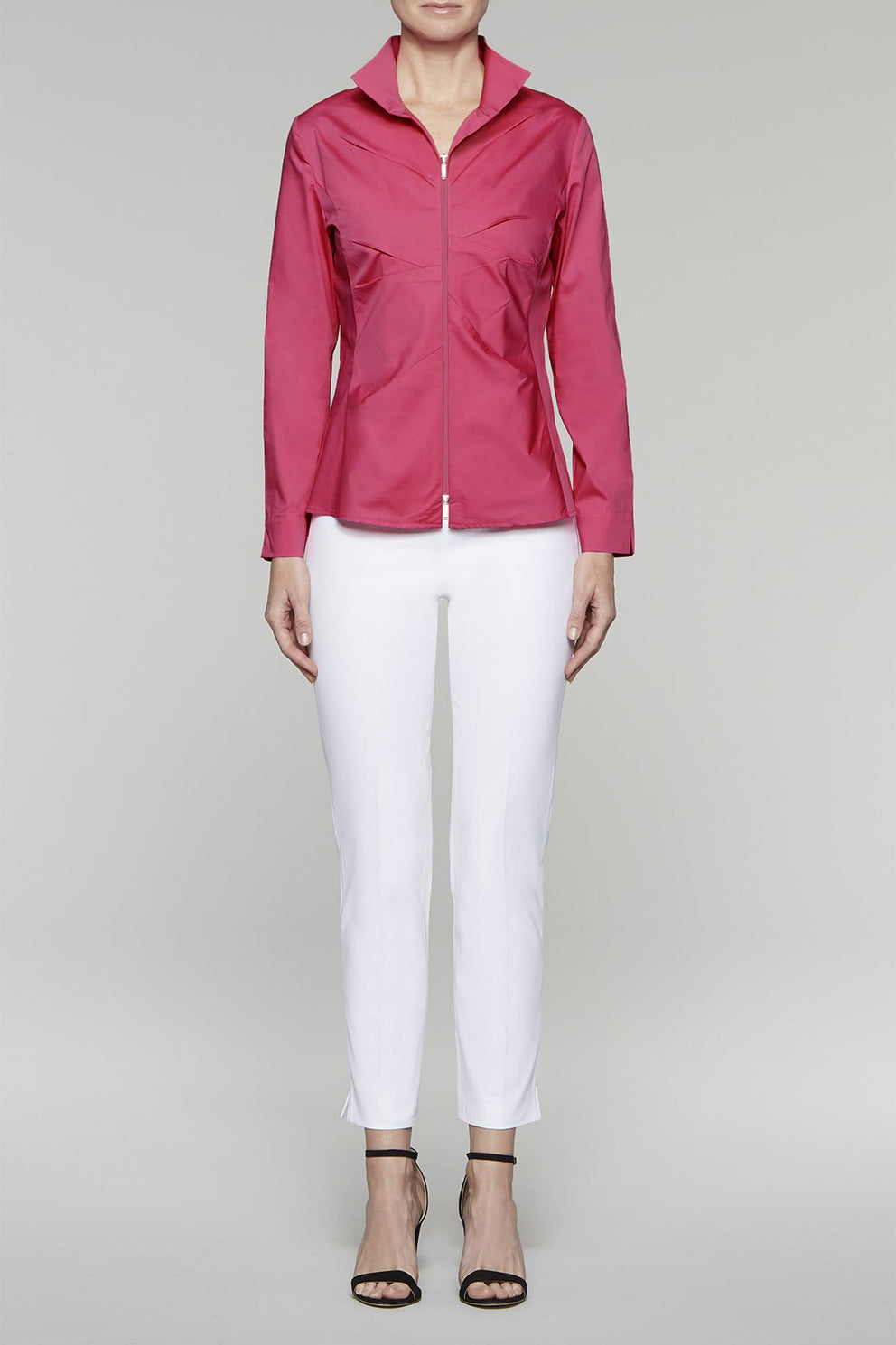 Zip-Front Tailored Fit Blouse Color Hibiscus