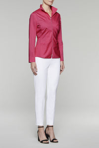 Zip-Front Tailored Fit Blouse Color Hibiscus