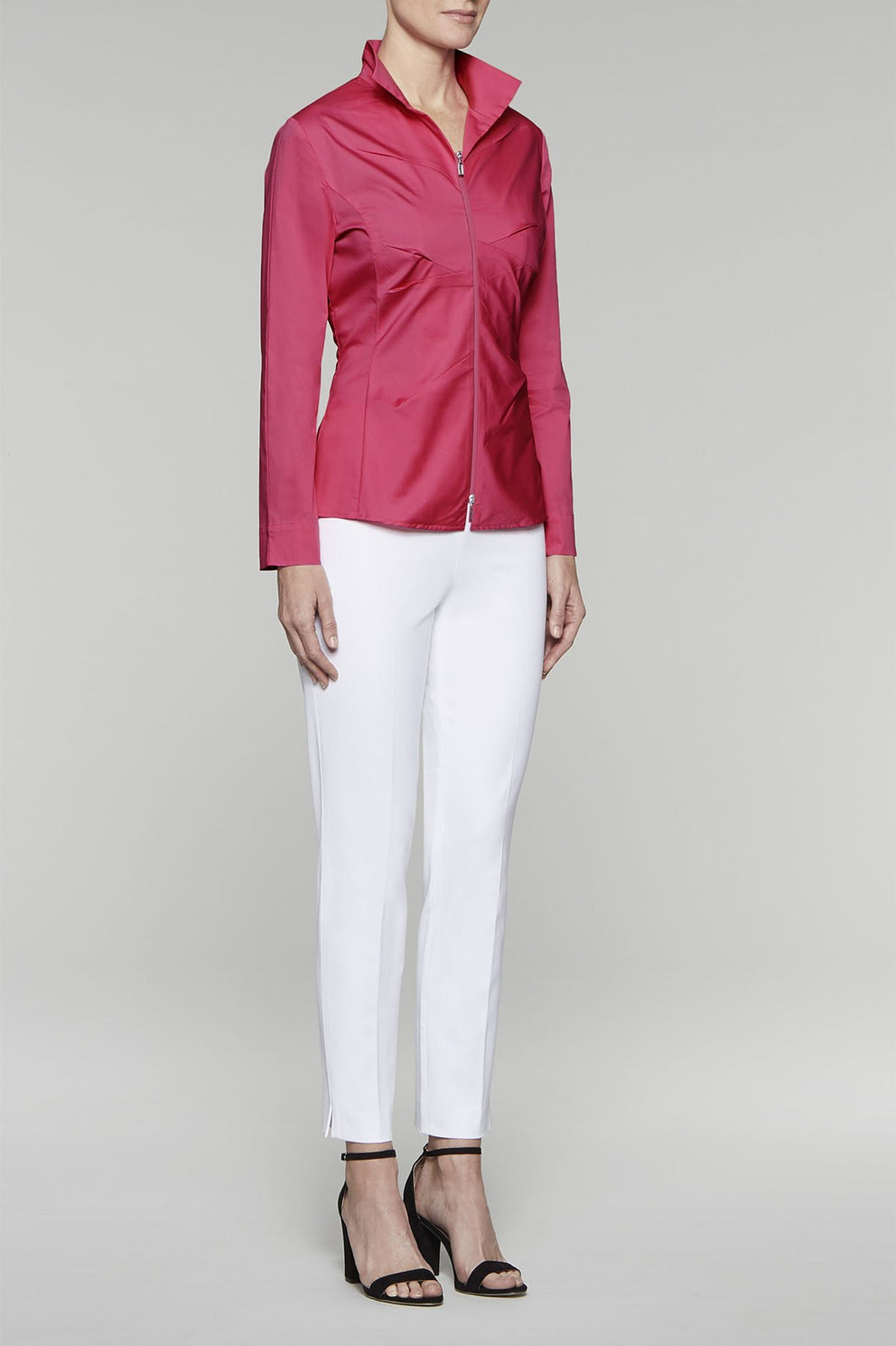 Zip-Front Tailored Fit Blouse Color Hibiscus