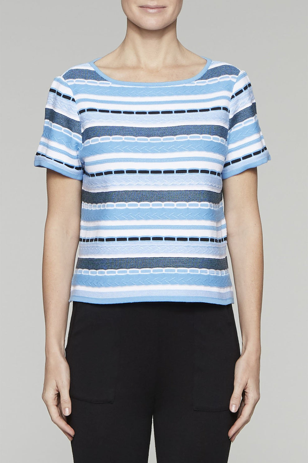 Crop Stripe Knit Tunic Color Bluebonnet/Black/White