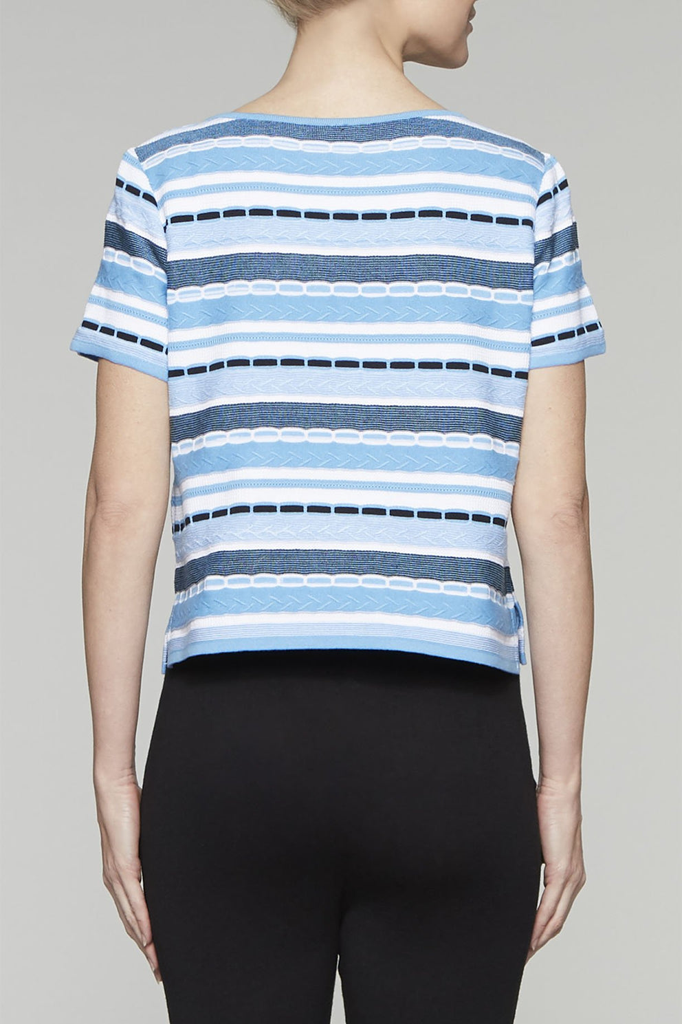 Crop Stripe Knit Tunic Color Bluebonnet/Black/White